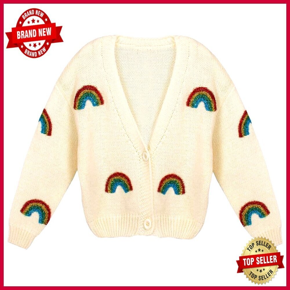 Long Sleeve V-Neck Cardigan Sweater, Button Down, Polyester, XS-M